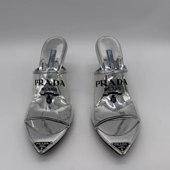 PRADA Signature Triangle Logo PVC Patent Mule - Picture 1 of 10